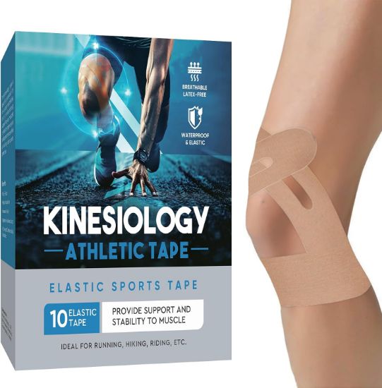 Picture of Kinesiology Tape for Knees, Waterproof & Elastic, Breathable Knee Tape, Athletic Tape Provide Support and Stability for Running, Hiking, Riding, 10 PCS