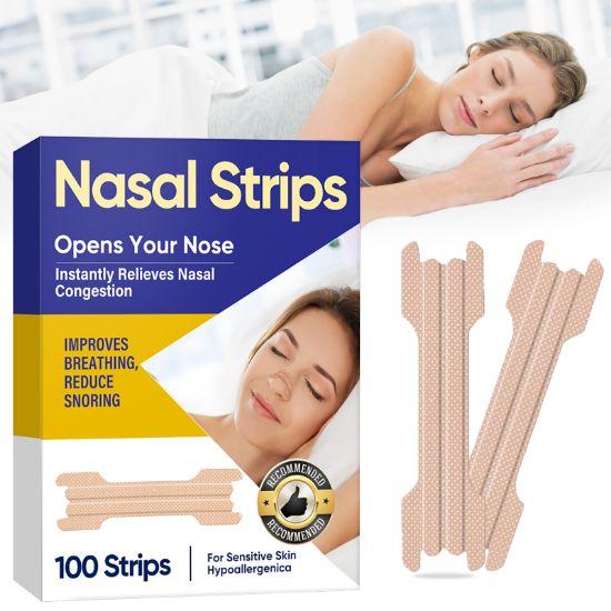 Picture of Nasal Strips for Snoring, 100 Count Extra Strength Anti Snoring Device for Snoring Solution, Relieve Nasal Congestion for Men Women, Improved Airflow and Comfortable Fit