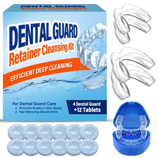 Picture of Mouth Guard for Grinding Teeth at Night, Teeth Grinding Mouth Guard for Sleep, Sleep Mouth Guard with 12 Cleaning Tablets, Anti Snoring Mouthpiece, Night Guards for Teeth Grinding, 4Pack