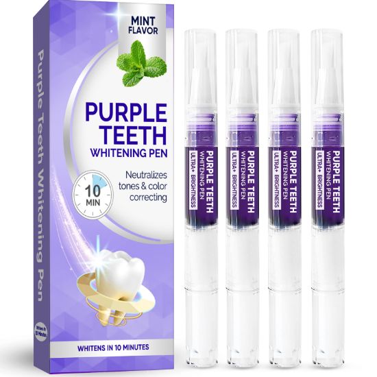 Picture of Teeth Whitening Pen, Teeth Whitening Gel, Purple Teeth Whitener, Travel Friendly Tooth Whitening Pen, Color Correcting for Tooth Stain Removal, 4Pcs